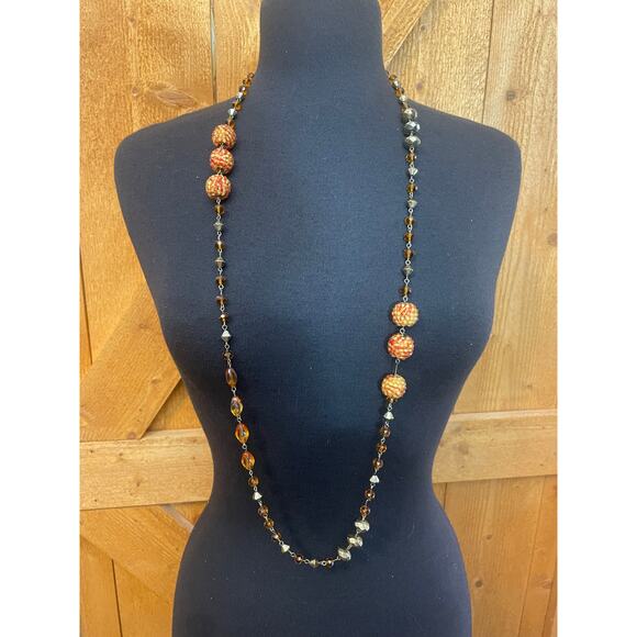 Women's Gold Orange Bead Necklace Earring Set GUC - Picture 2 of 8